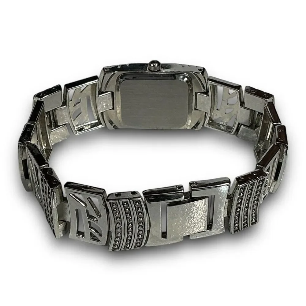 Geneva Y2K Vintage Platinum with Back & Crystal Rhinestones Tonneau Shaped Face